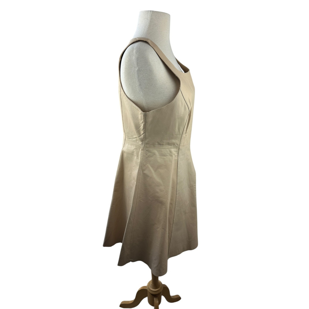 Blessed Are The Meek Leather Dress A-Line Fit & Flare Tan Sleeveless Size 4 - Picture 11 of 16